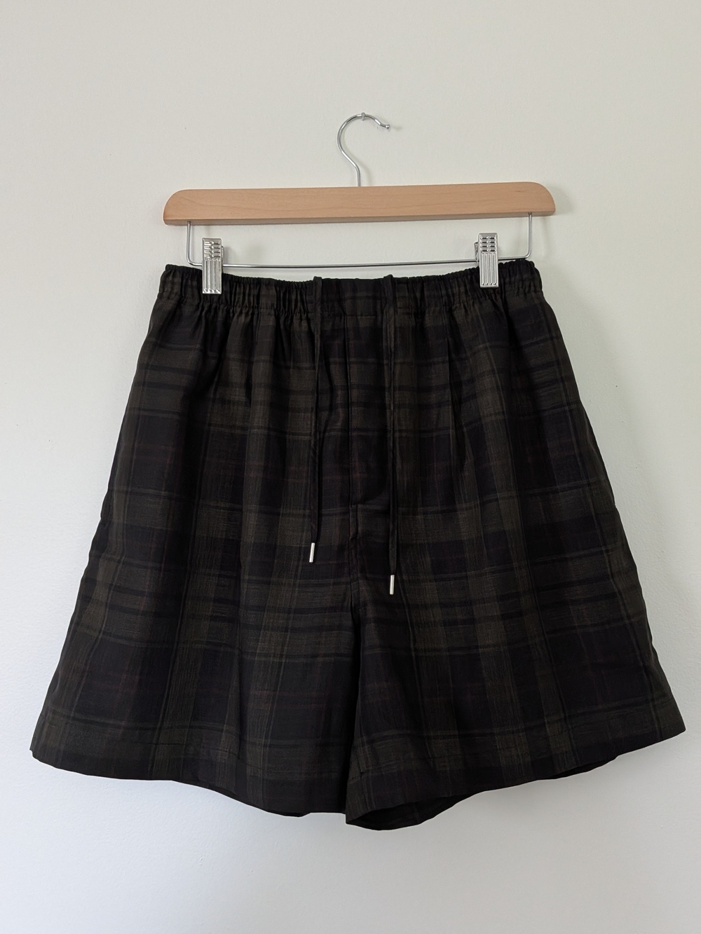 Hermes Men's Black Plaid Drawstring Shorts — Casual Performance